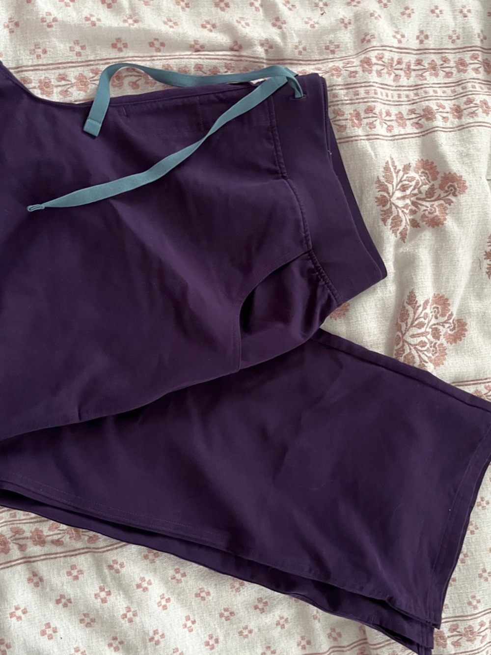 Purple Jam Figs Scrub pants with Teal Drawstring XL